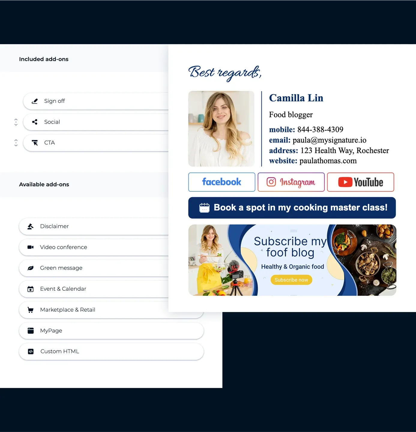 Astuce 2 : Ajoutez des icônes cliquables et des appels à l'action pour une signature d'email efficace et générant des leads