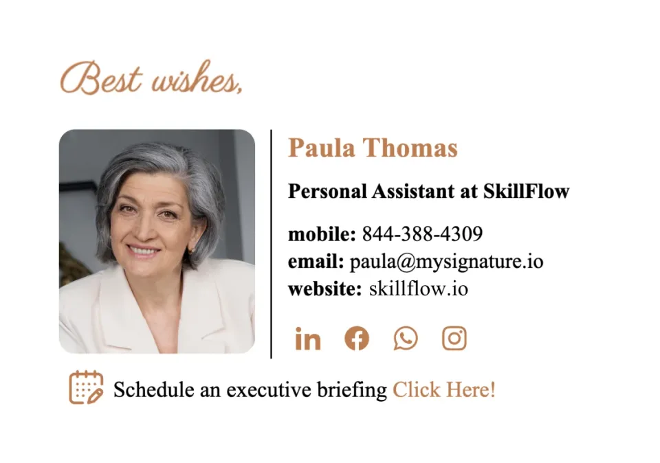 Email signature for personal assistant