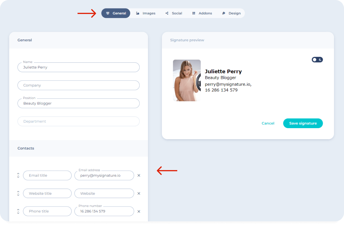 contact information email signatures