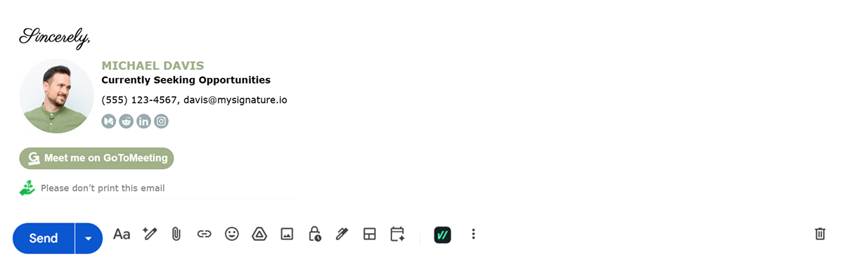 Email Signature Example for The Currently Seeking Opportunities